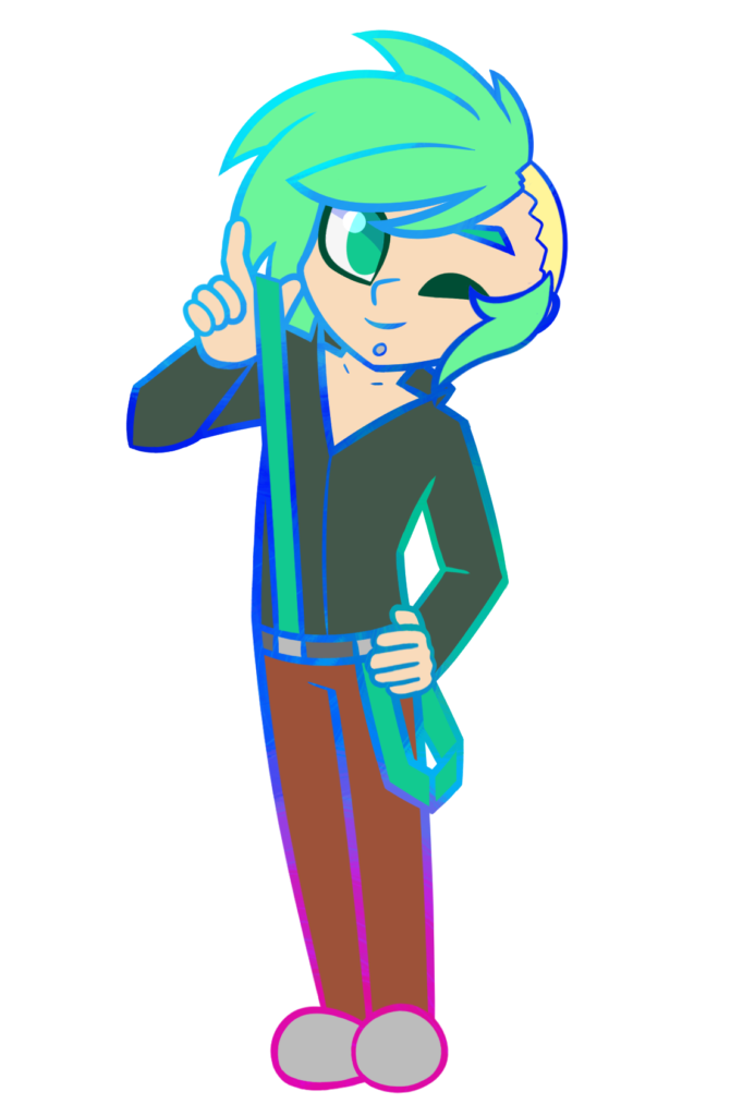 A picture of Kaiku, one of Hypecons mascots who has green hair.